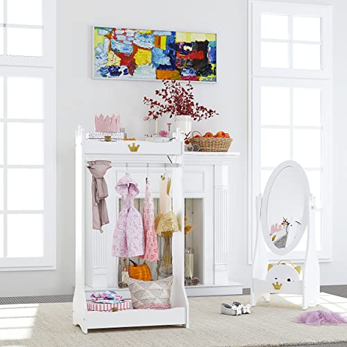Kids Dress Up Costume Closet with Hanging Rack and Storage Shelves, White