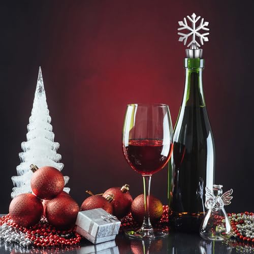 Hicarer Snowflake Wine Bottle Stoppers Set - Christmas Winter Silver, 24 pcs