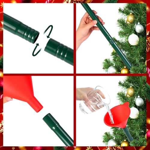 Red Christmas Tree Watering Funnel, 45-inch Long, Watertight Silicone & Stainless Steel