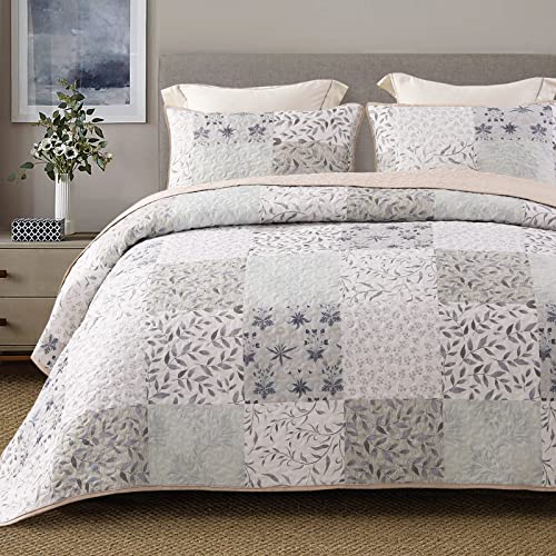 Exclusivo Mezcla Reversible Boho Floral Queen Quilt Set - Gray (3-Piece)