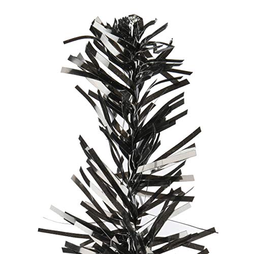 2ft Black Halloween Tinsel Tree - Artificial Tabletop Decor with Stand