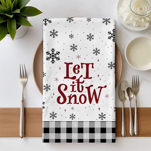 Christmas Kitchen Towels Gifts Set - Black Snowflake Navidad Xmas Decor, 2-Pack 16x24 Inches