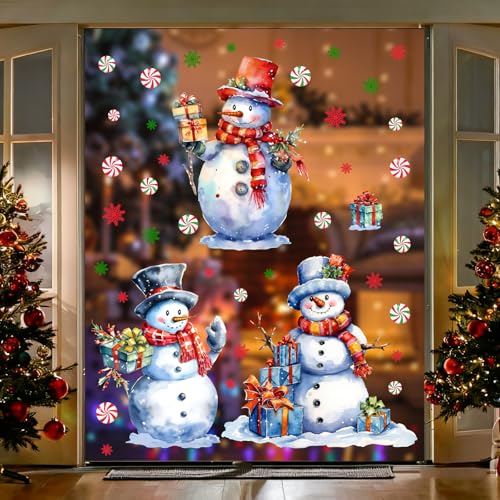 Kokolap Red & Green Snowman Christmas Window Clings Double Sided Holiday Decor