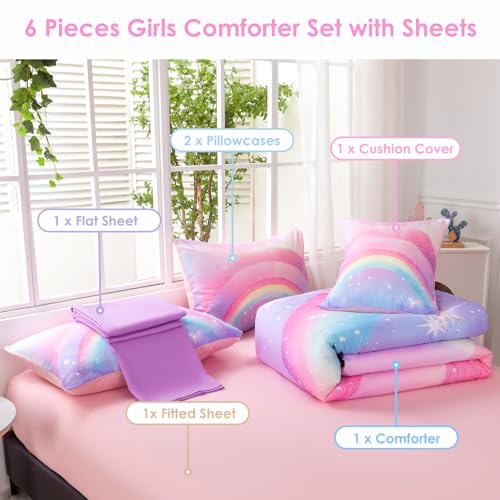 Rainbow Glitter Twin Comforter Set - 6-Piece Colorful Galaxy Bed in a Bag
