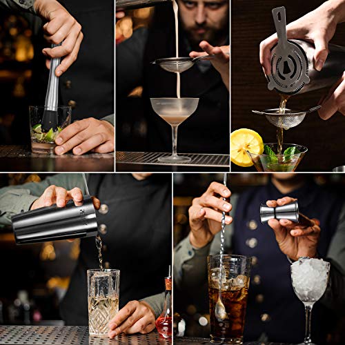 Perjoy 16-Piece Stainless Steel Cocktail Shaker Set with Bar Tools, Boston Shaker, Jigger & Muddler