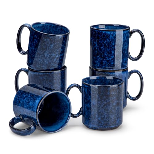 Vancasso STARRY Blue Ceramic Coffee Mug Set of 6, 16 oz Large Mugs for Latte, Tea & Hot Cocoa
