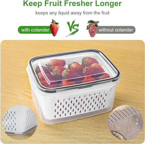Freshmage Fruit Storage Containers for Fridge with Removable Colander 4 PCS