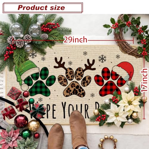 Baccessor Christmas Doormat 17x29 Inch Buffalo Plaid Dog Paws Farmhouse - 3 Dog Paws Variant