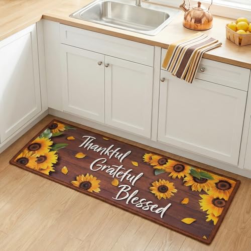 3-Piece Sunflower Kitchen Rug Set - Non-Slip Washable Farmhouse Floor Mats