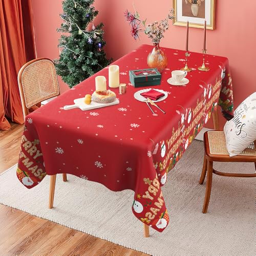 Disposable Red Gold Gingerbread Tablecloth (2 pcs) 54x108 in | Christmas Plastic Table Cover