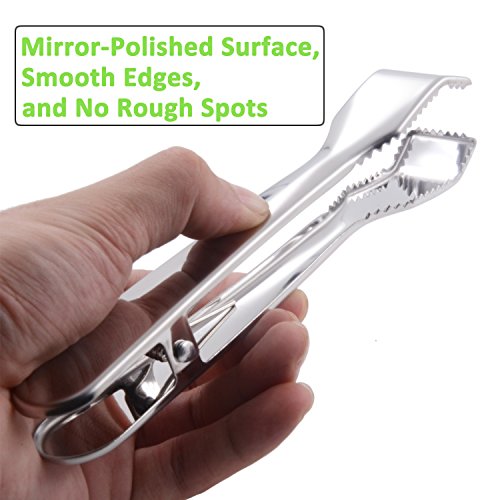 HINMAY 6-3/4 Inch Stainless Steel Ice Tongs for Ice Buckets, Multi-Purpose Serving Tool