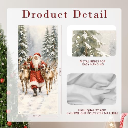 Santa Reindeer Christmas Door Cover - 35x79 in Reusable Curtain - JINYO