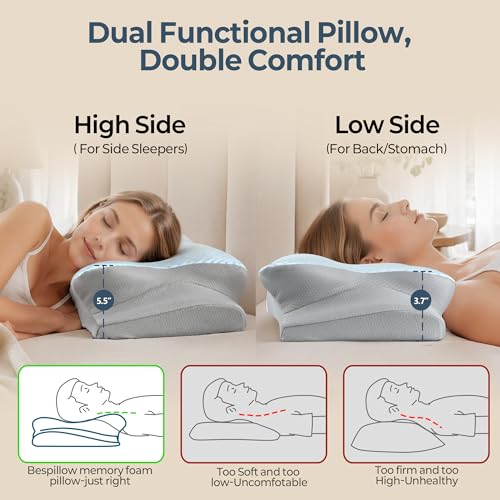 Bespillow Ergonomic Cooling Memory Foam Cervical Pillow for Neck Pain Relief