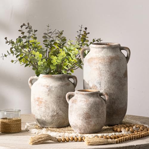 Ceramic Flower Vase - 7.6" Rustic Farmhouse Decorative Table Centerpiece