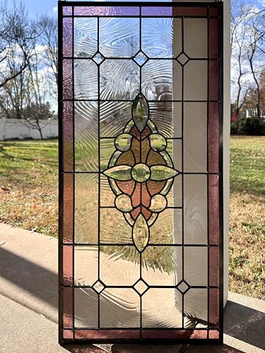 Handcrafted Stained Glass Beveled Window Panel 17" x 35"