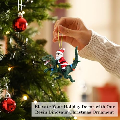 FaCraft B Santa on Dinosaur Christmas Ornament Funny Resin 3D Holiday Decor