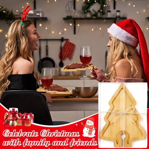 Roshtia 6-Piece Christmas Tree-Shaped Wine Appetizer Plates with Glass Holders, 9 x 5.9 x 0.47 in