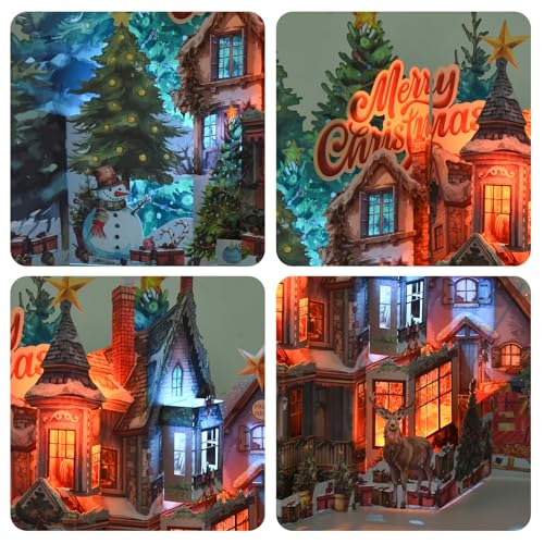 TIKLANA Pop Up Christmas House Card with Lights & Music - 3D Holiday Greeting Card