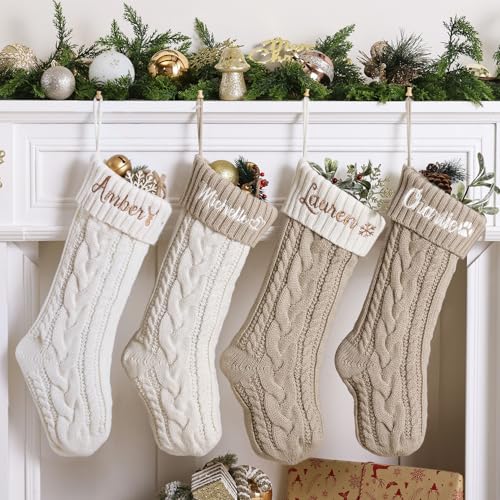Personalized Knit Christmas Stocking - 18 Inch Custom Embroidered Name