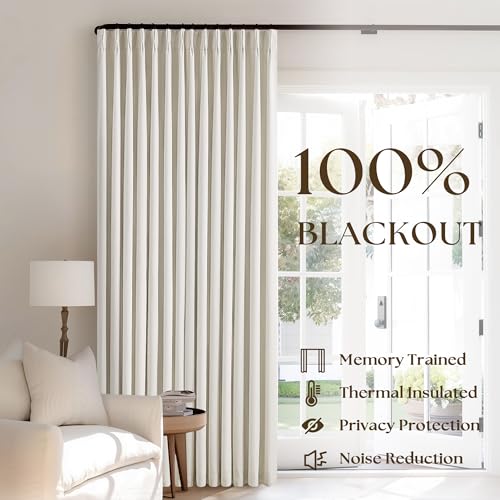 100% Blackout Pinch Pleat Linen Curtains, 2 Panels (90 Inch, Cream)