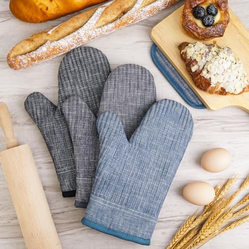 Silicone Oven Mitts and Pot Holders Set - 500°F Heat Resistant, Blue