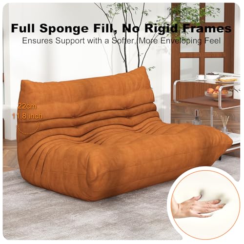 Full Foam Loveseat Bean Bag Sofa, Waterproof Floor Couch - Dark Orange