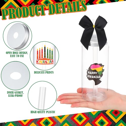 Kwanzaa Gift Set with 24 Plastic Cups, Lids, Straws, Keychains & Bows