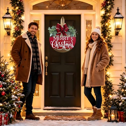 Ksdkrme Christmas Wreath for Front Door - Merry Christmas Door Hanger Sign Decor