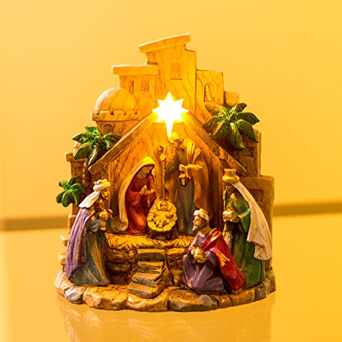 8-Inch LED Nativity Scene Figurine with Lighted Star (Roman) Batteries Included