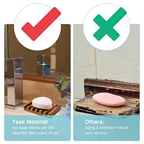 Teak Wood Soap Dish, Self-Draining Bar Soap Holder for Bathroom and Kitchen