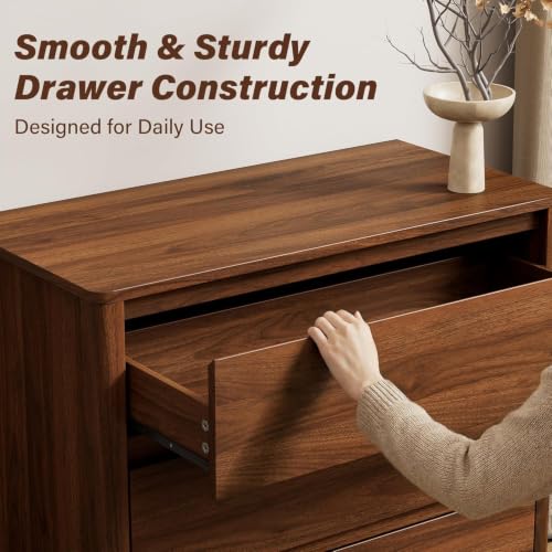 3-Piece Walnut Bedroom Set: 5-Drawer Dresser and Two 3-Drawer Nightstands