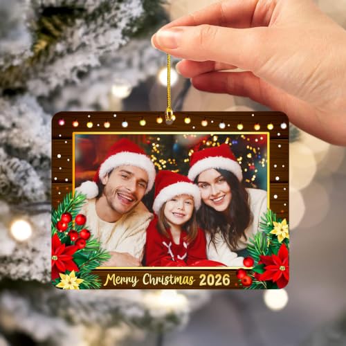 JUESMOS 2026 Personalized Christmas Photo Frame Ornament – Acrylic 3.2x2.3in with Gift Box