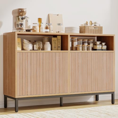 Modern Wood Sideboard Buffet Cabinet with Fluted Doors and Storage