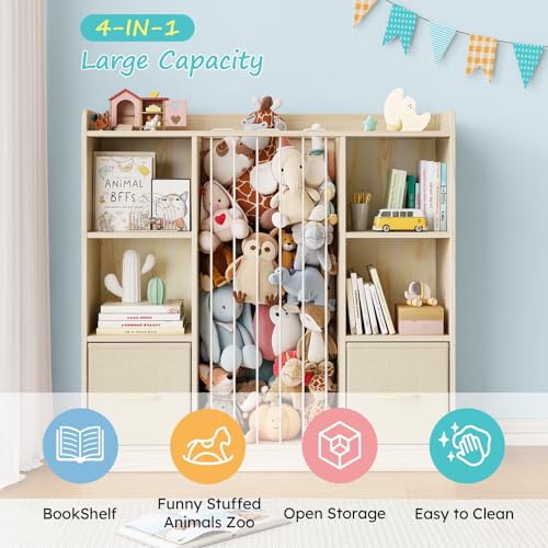 4-in-1 Kids Toy Storage Organizer with Bookshelf and Stuffed Animal Zoo