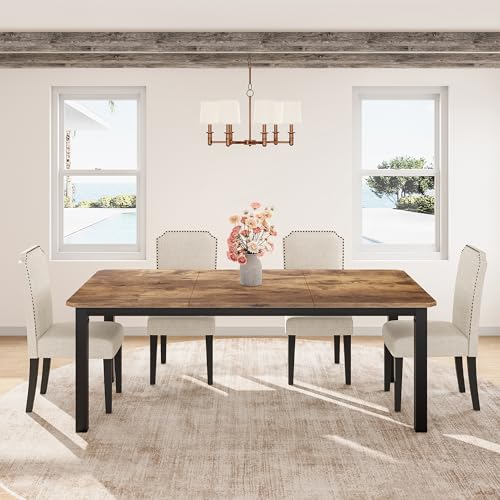 79-Inch Industrial Dining Table for 8-10 People, Rustic Brown Rectangular