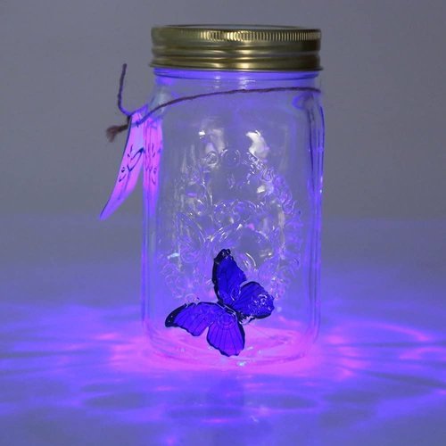 Butterfly in a Glass Jar, Hsxxf LED Lamp Jar Animated Butterfly in A Jar Tap to Activate Gift Decoration (Red)