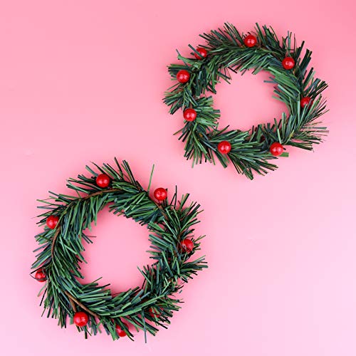 Red Artificial Berry Candle Rings - 10-Pack Mini Wreaths for Pillar Candles