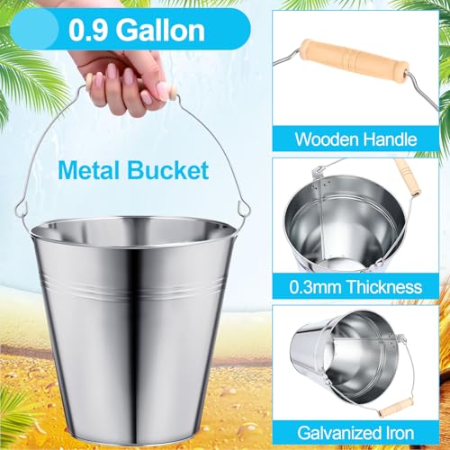 6 Pack Metal Beer Buckets with Handles - Galvanized Steel Ice Buckets for Parties and Gifts