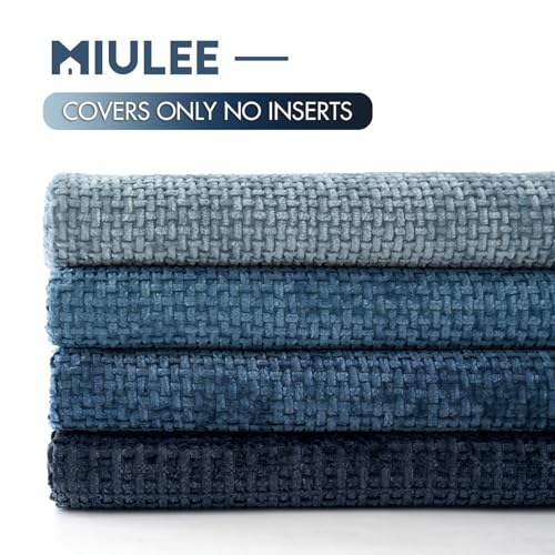 MIULEE Soft Chenille Throw Pillow Covers 18x18 Inch, Blue Series - Set of 4