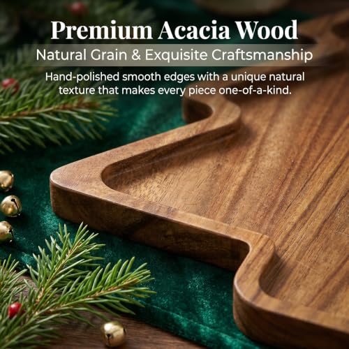 Acacia Wood Christmas Tree Charcuterie Board - Holiday Serving Platter