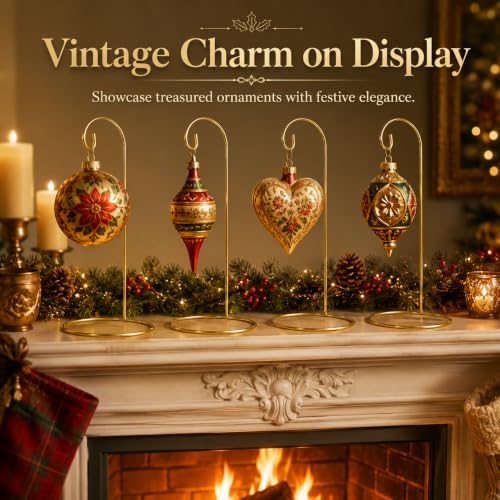 8 Pack Gold Christmas Ornament Stands - 11" Tall Metal Display Holders for Large Ornaments