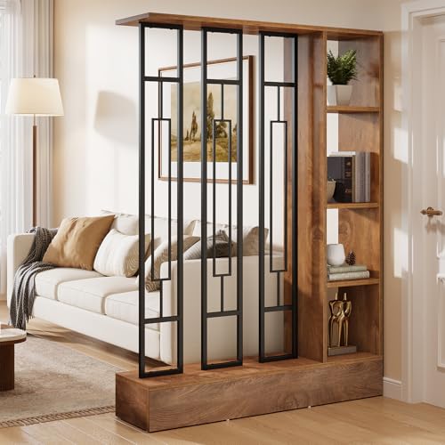 Tribesigns Brown 47.3" W x 71" Freestanding Room Divider with Shelves