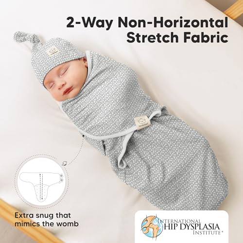 KeaBabies Organic Cotton Baby Swaddle Wrap & Knot Hat Set, 3-Pack (0-3M)