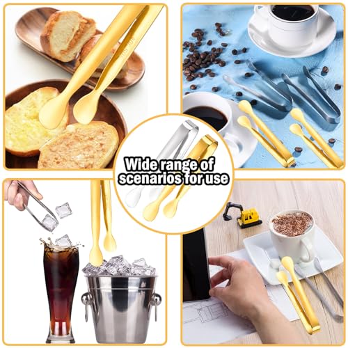 Gold 12Pcs Mini Stainless Steel Serving Tongs 4.3 Inch for Appetizers & Ice