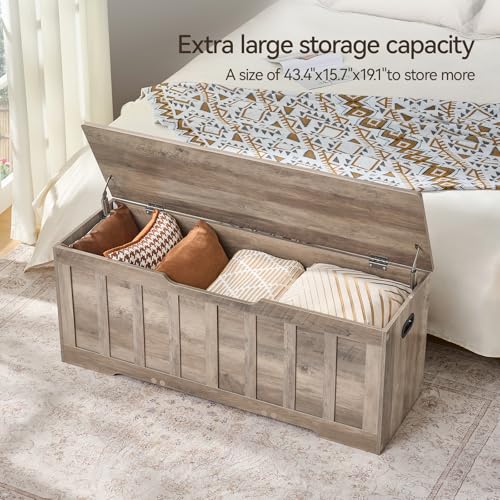 47.2-Inch Extra Large Wooden Storage Bench with Safety Hinges