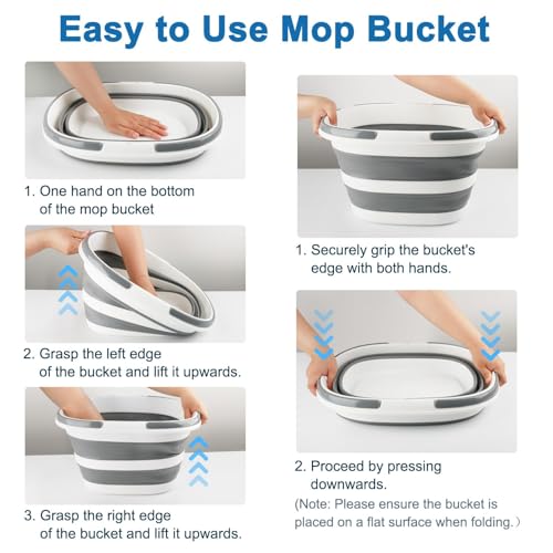 Collapsible Mop Bucket with Handle - 16L Square Foldable Cleaning Bucket