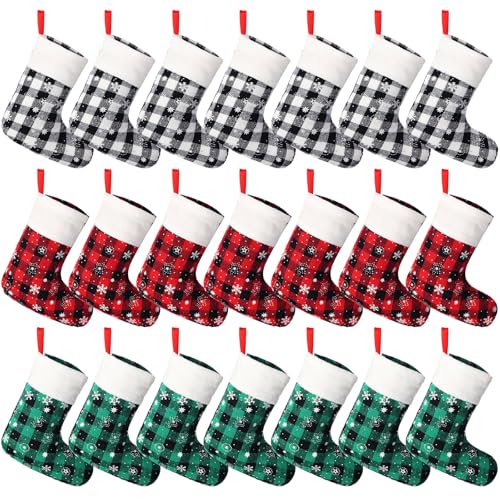 Laumoi Mini Christmas Stockings Bulk 5 Inch Buffalo Plaid Holiday Decor (60 Pieces)
