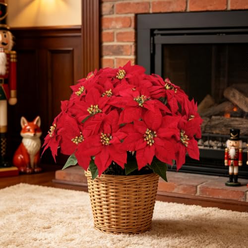 Coferset 4-Piece Artificial Christmas Poinsettia Flowers - Red, Indoor & Outdoor Decor