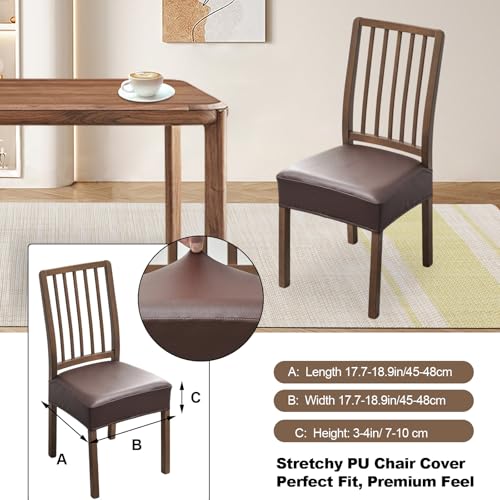 Set of 6 Waterproof PU Leather Dining Chair Covers - Removable & Washable