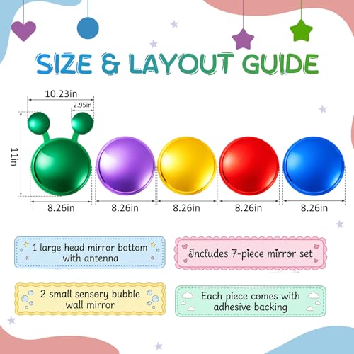 7-Piece Caterpillar Sensory Bubble Mirror Set for Kids Wall Decor
